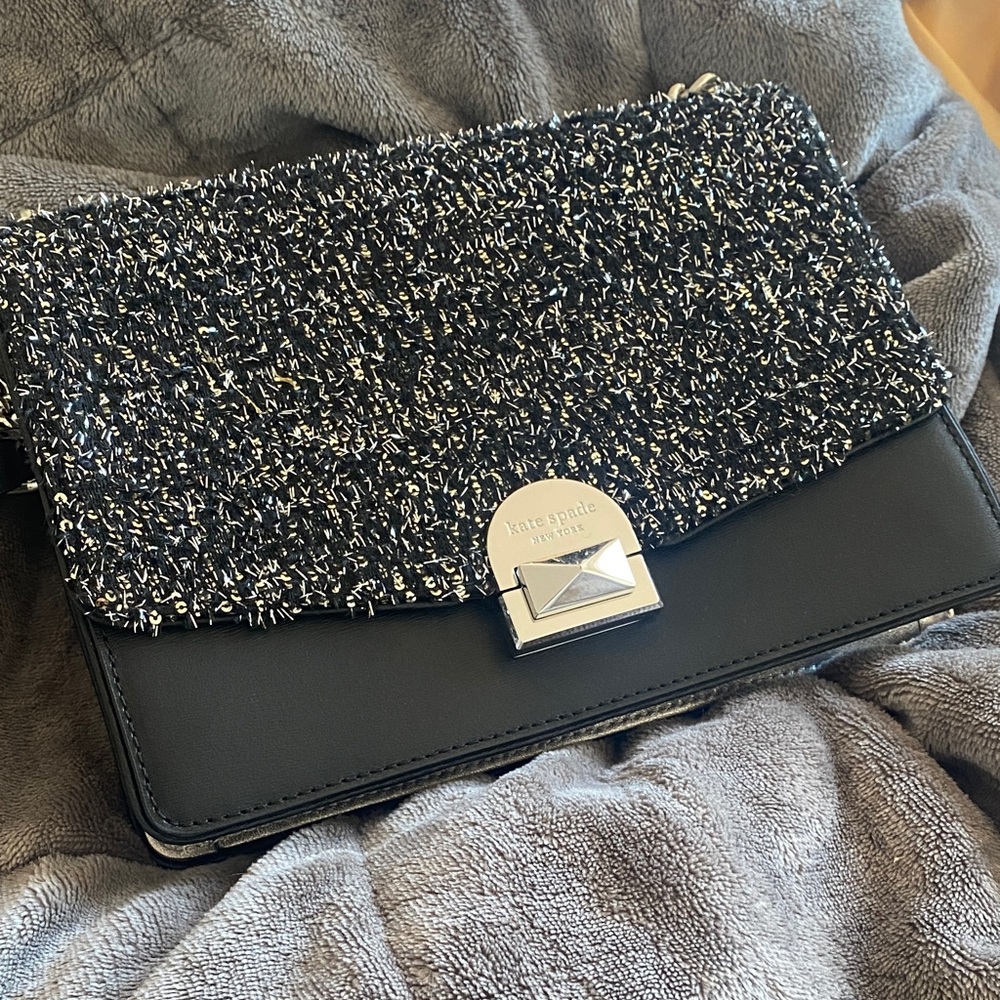 Kate Spade Black and Silver Textured Crossbody Bag